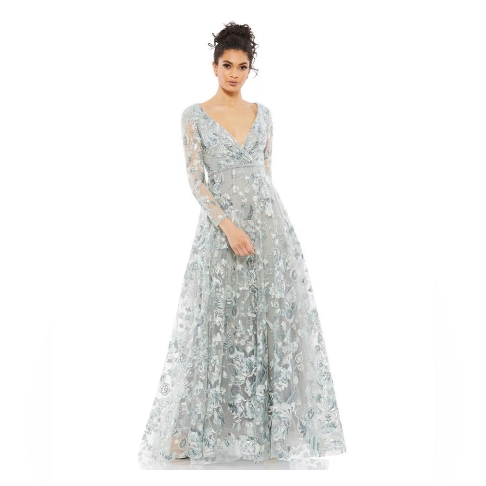 NWT Plus Size 28 Mac Duggal Light Blue Floral Lace Dress